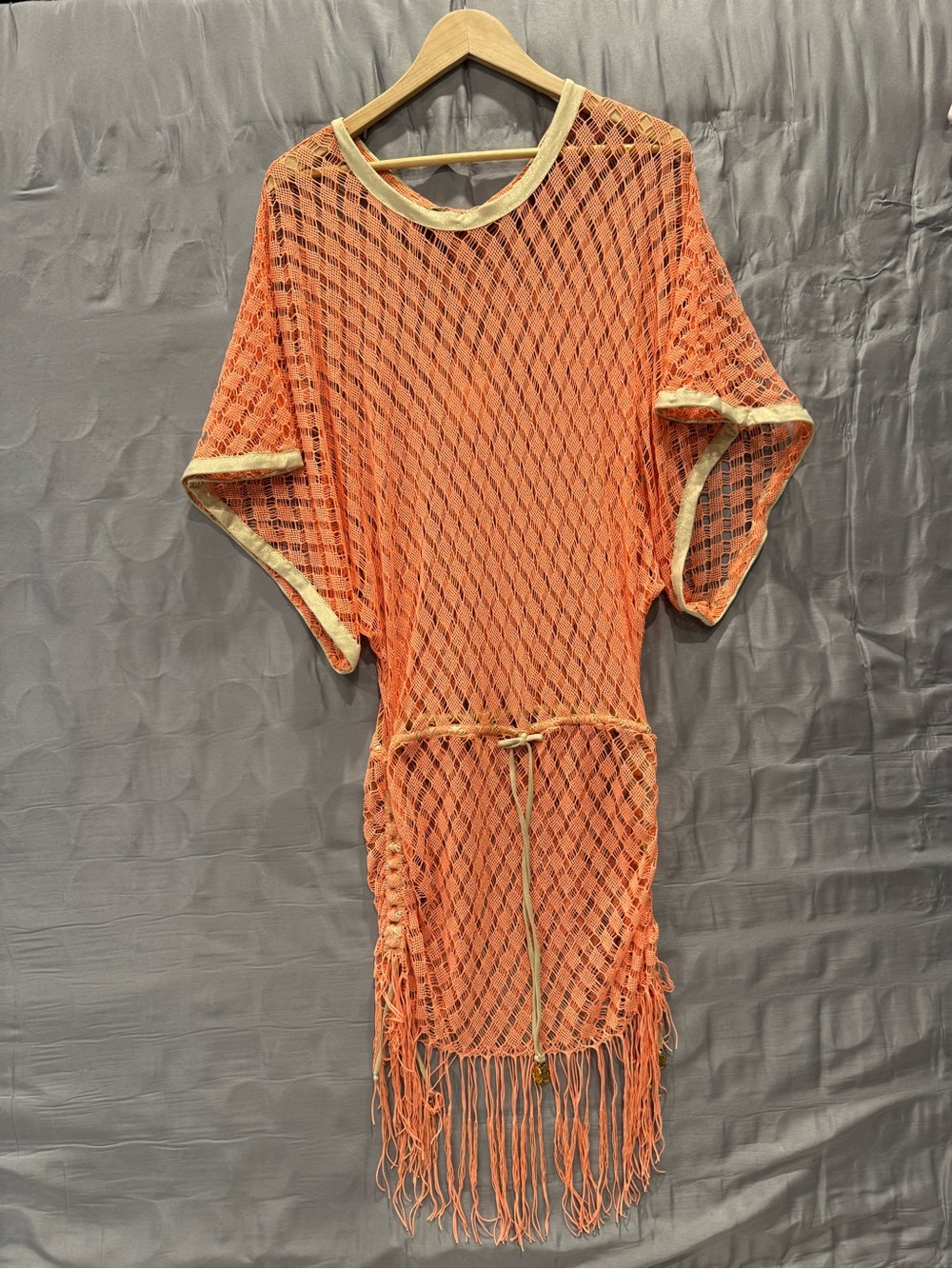 Luli Fama Beachy Coral Crochet Fringe Dress